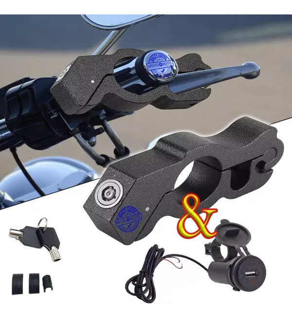 Tranca Moto Candado Anti Robo Reforzado Y Cargador Usb Moto