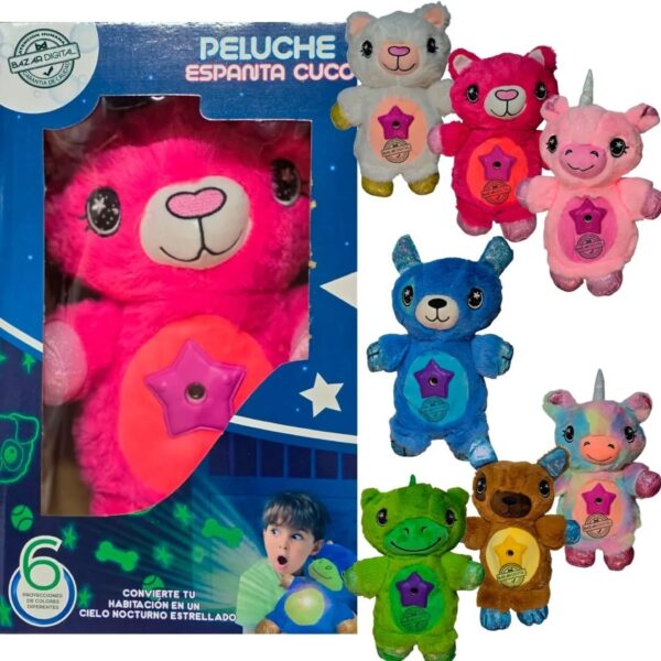 Peluche espanta cucos. Muñeco proyector de luces